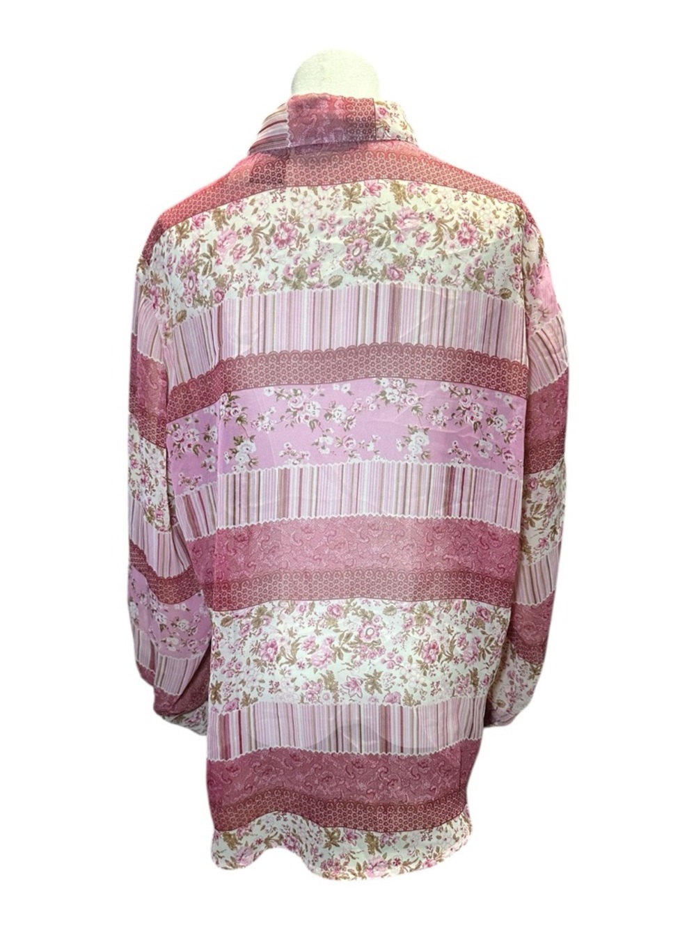 Impressions Pink Sheer Patchwork-Style Button Down Shirt - Picture 6 of 7